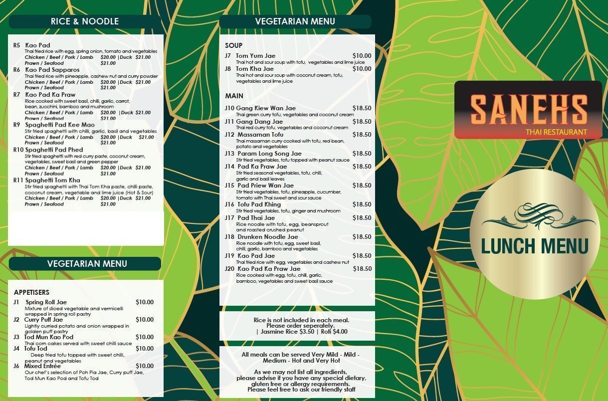 Sanehs Thai lunch menu preview